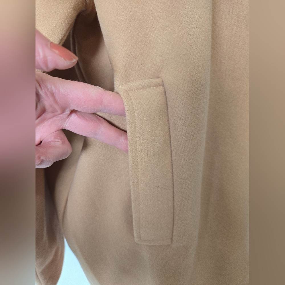Suzanne Betro Camel Draped Long Lightweight Coat. Size 1X - Picture 5 of 13